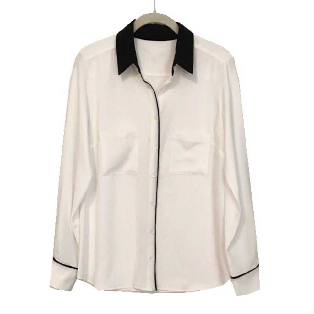 Off White Shirt Blouse with Black Trimming NWOT - Size S